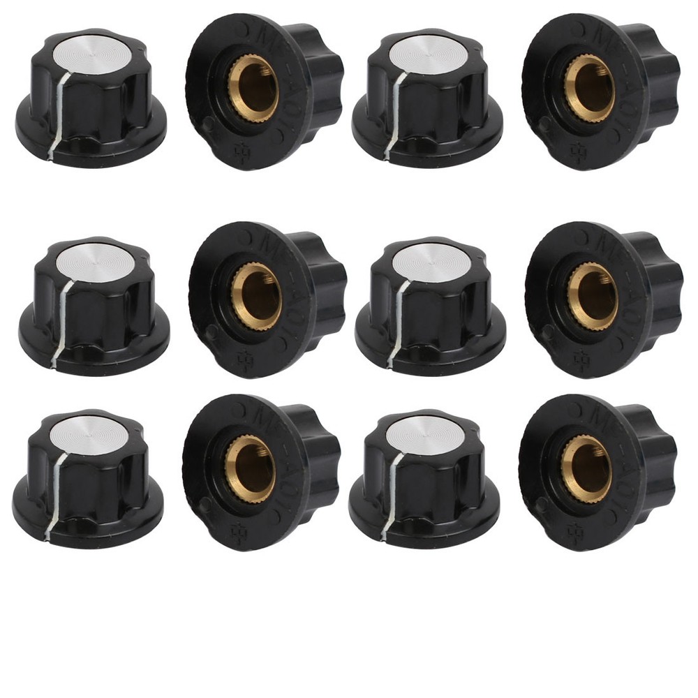 12 Pcs Black 6mm Shaft Insert Dia Potentiometer Control Rotary Knobs Caps