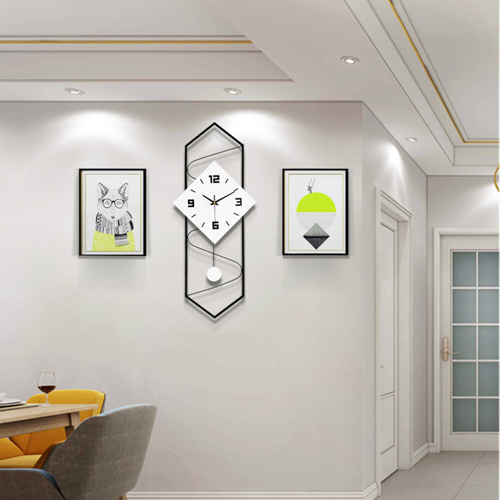 Wall Clock Modern Pendulum Wall Clock with Silent Movement Metal+ Solid Wood