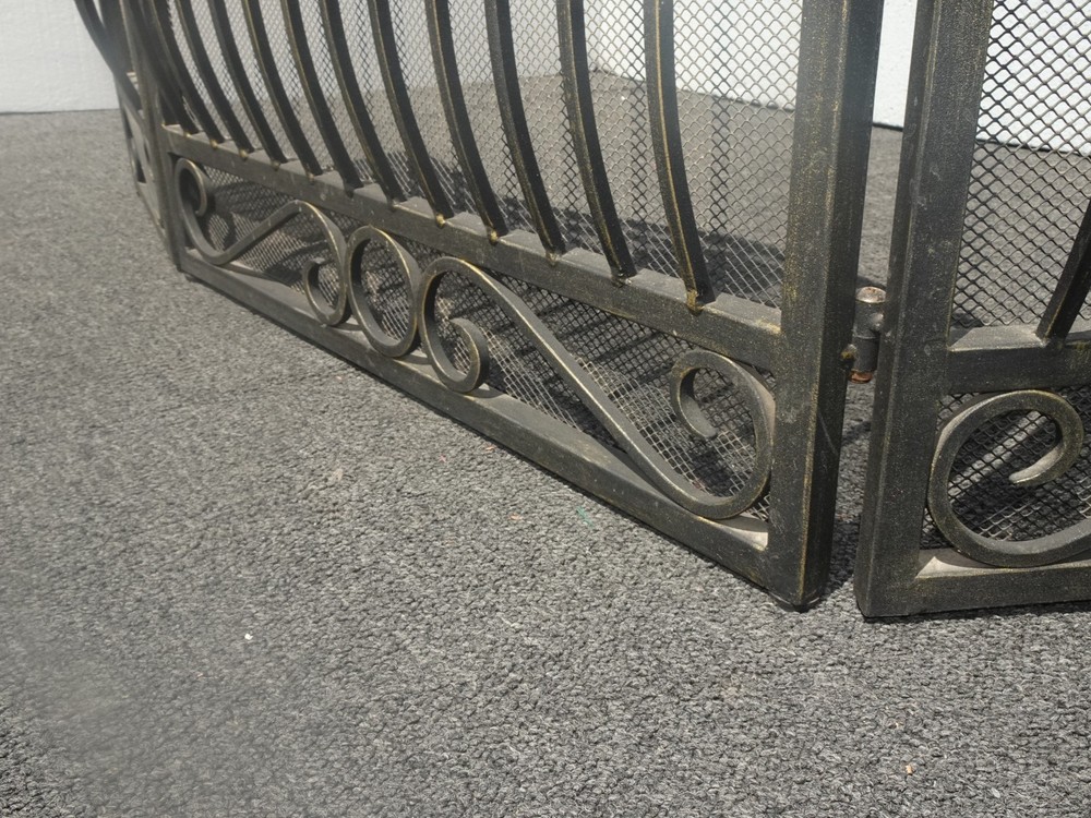 Vintage Spanish Style Black Iron Three Panel Fireplace Screen