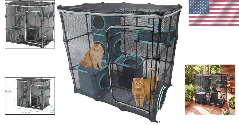Portable Cat Playpen with Cubby Cubes