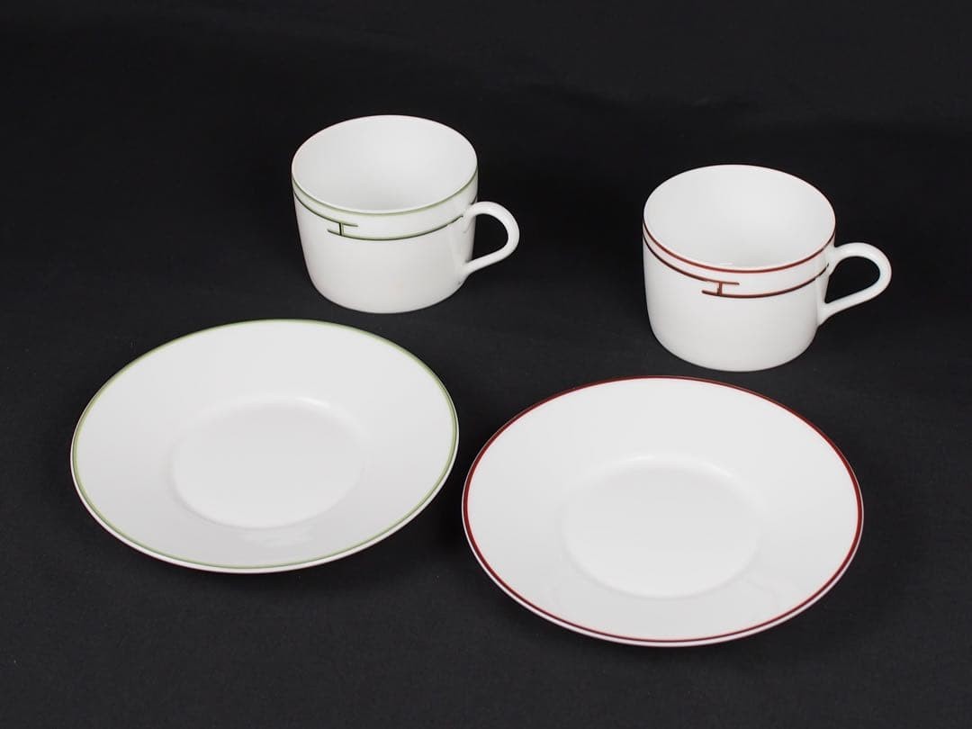 Hermes Rhythm Cup & Saucer Set 2pc White Ceramic with Box Authentic Rare