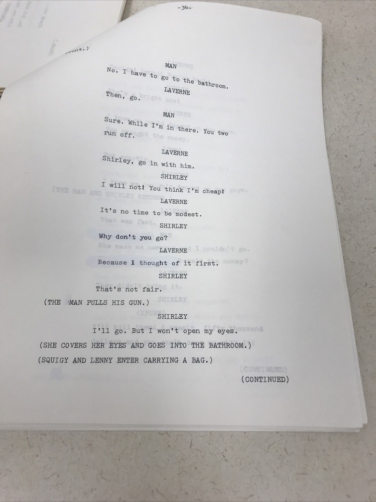 Vintage Script Laverne And Shirley Spec Draft Written By Monte Rivers