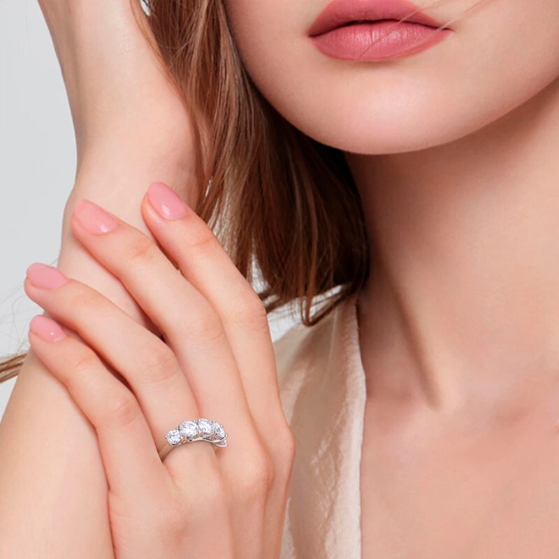 3.60CT Moissanite Wedding Anniversary Ring 5 Stone Round Cut 925 Sterling Silver