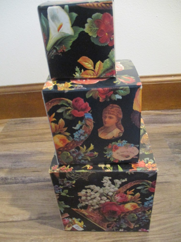 3 Gifted Line Victorian Scrapbook Image 1895 Style FLORAL Stacking Nesting Boxes