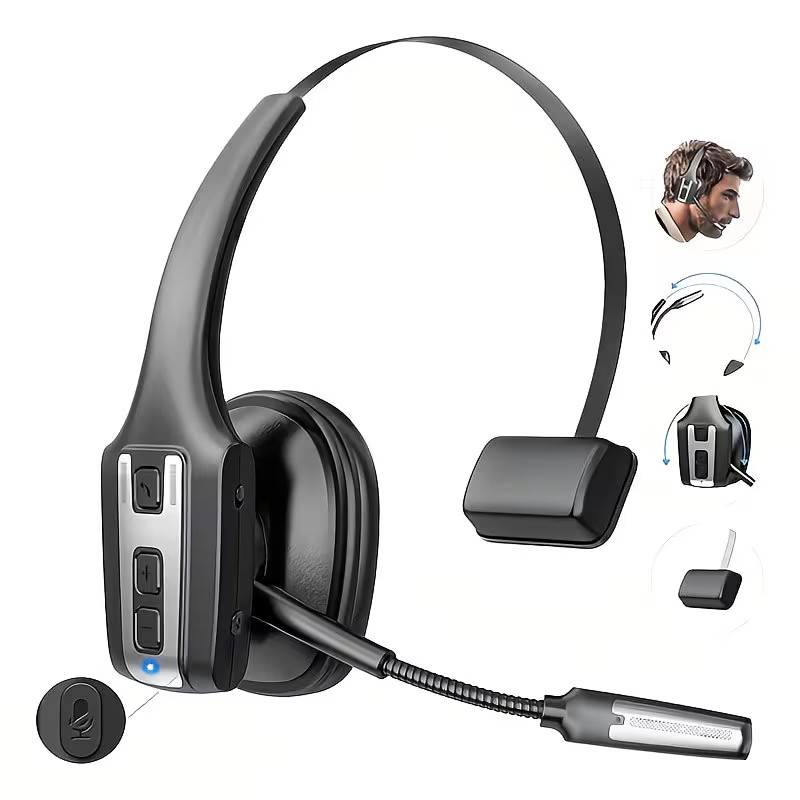AI Trucker Headset Wireless Bluetooth 5.2 Noise Cancelling Mic For Phones PC US