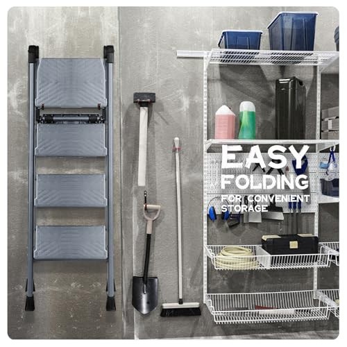 4 Step Ladder, Foldable Step Stool Ladder with Handrails & Tray, 4 step Silver