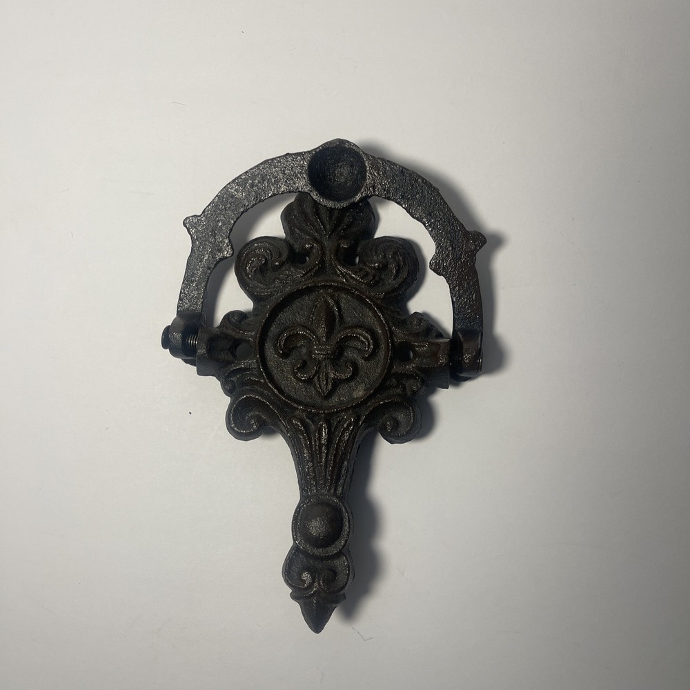 Cast Iron Fleur De Lis Door Knocker Scrolls Accent Rustic Victorian Style Brown
