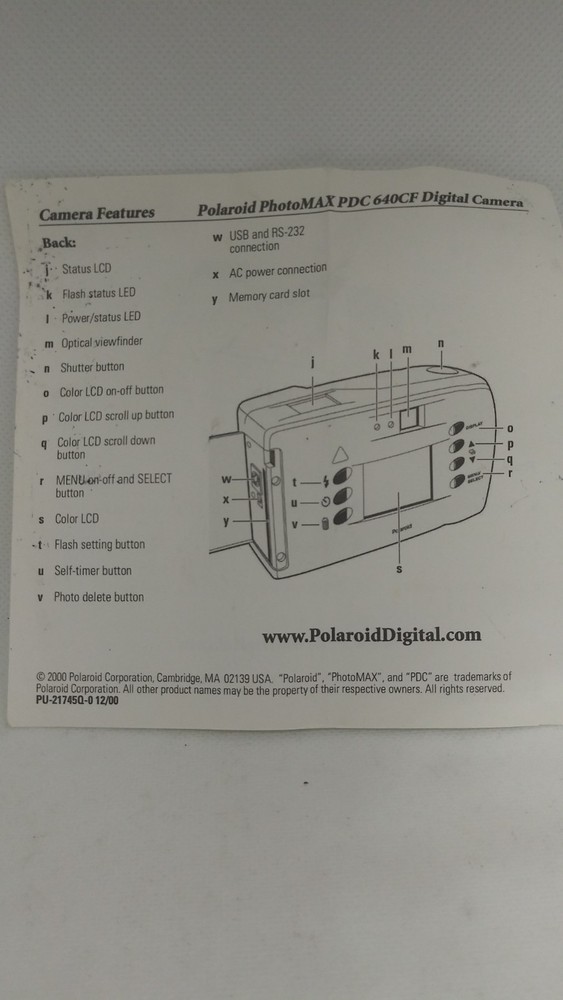 Polaroid PDC 640 CF UNTESTED feature card BOOK AND BLACK CASE