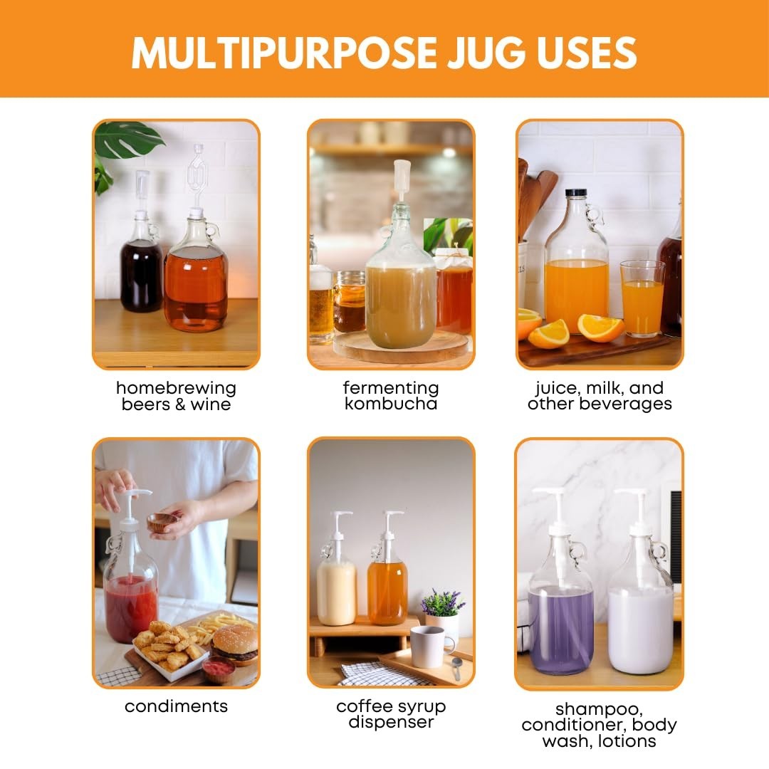 4-Pack 1 Gallon Glass Jug Set (128 Oz) W/ Polyseal Caps | Multipurpose 1 Gallon