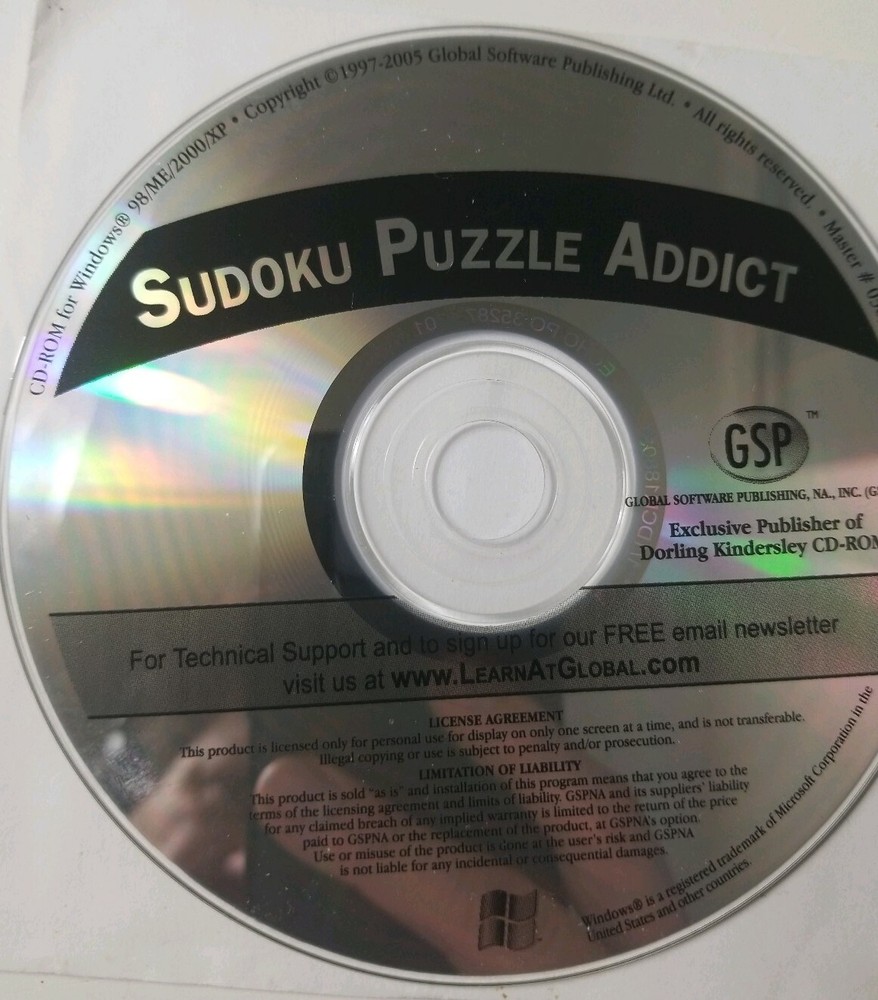 Sudoku Puzzle Addict PC CD ROM Computer Game 2005 Global Software Publishing