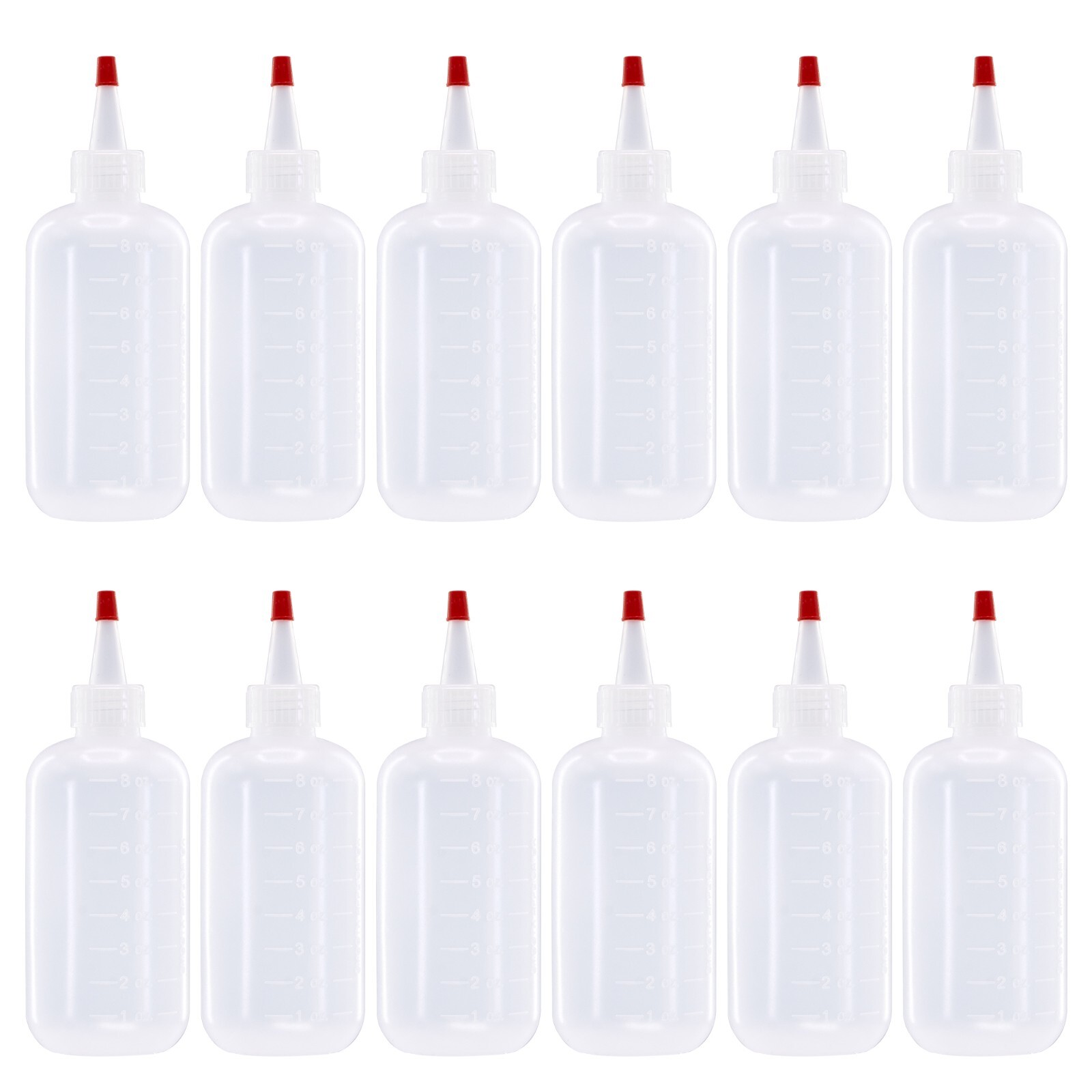 12 pack of 8oz (240mL) Plastic Boston Round Squeeze Bottles + Yorker Caps LDPE