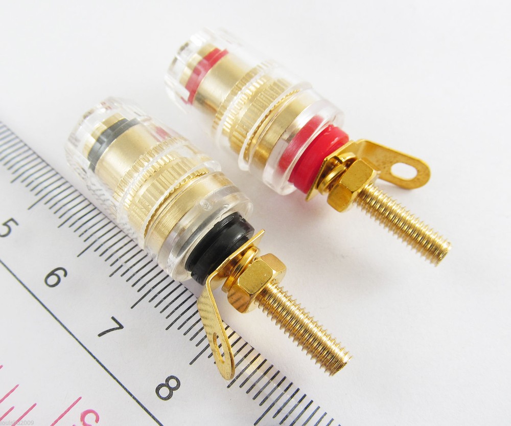 8pcs Banana Jack Long Thread Small Binding Post Copper Gold Audio Speaker 4mm
