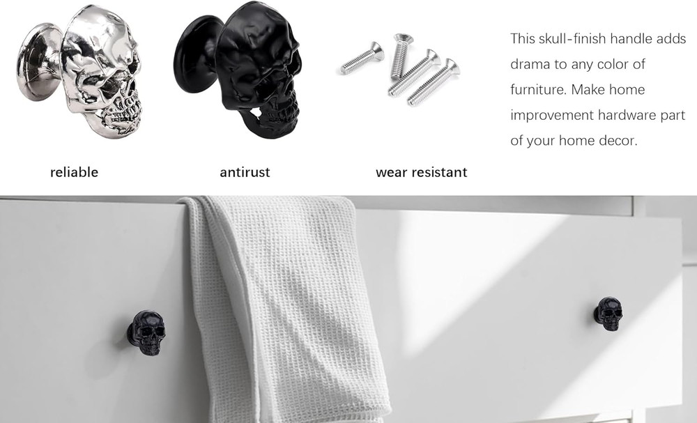6 Pack Skull Skeleton Drawer Knobs, Vintage Single Hole Cabinets Pulls for Drawe