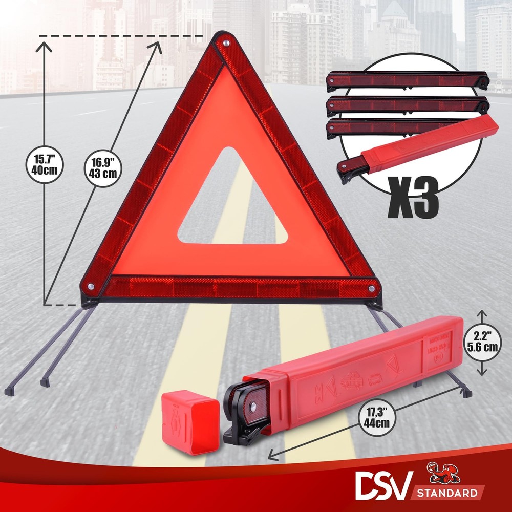DSV Standard Emergency Triangles, Warning Triangles for Vehicles, Reflective...