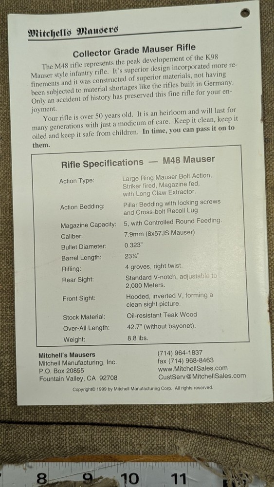 Instruction Manual, Vintage Mitchell's Mausers manual