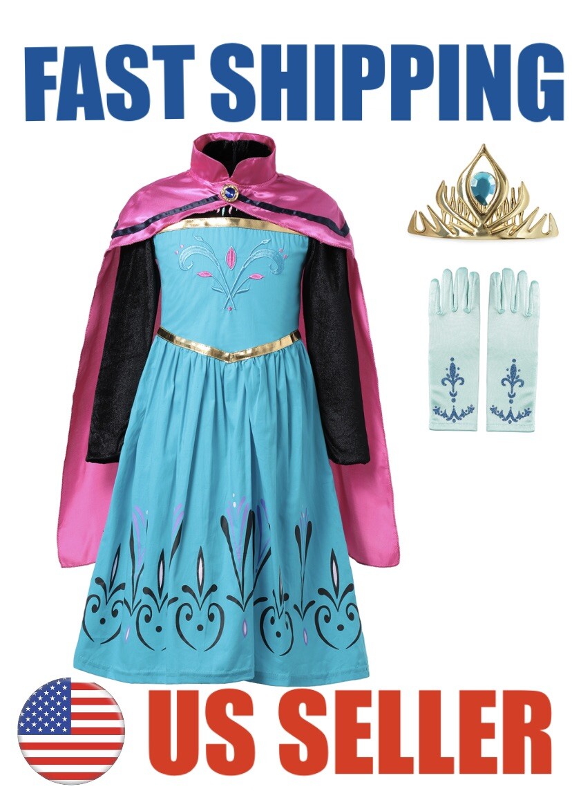 Elsa Frozen Princess Queen Coronation Dress Up Set Girls Costume Fast Shipping