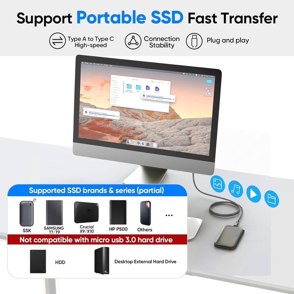 USB C Data Cable 3ft, USB 3.2 Gen 2 10Gbps High Speed Data Transfer, 3A Fast ...