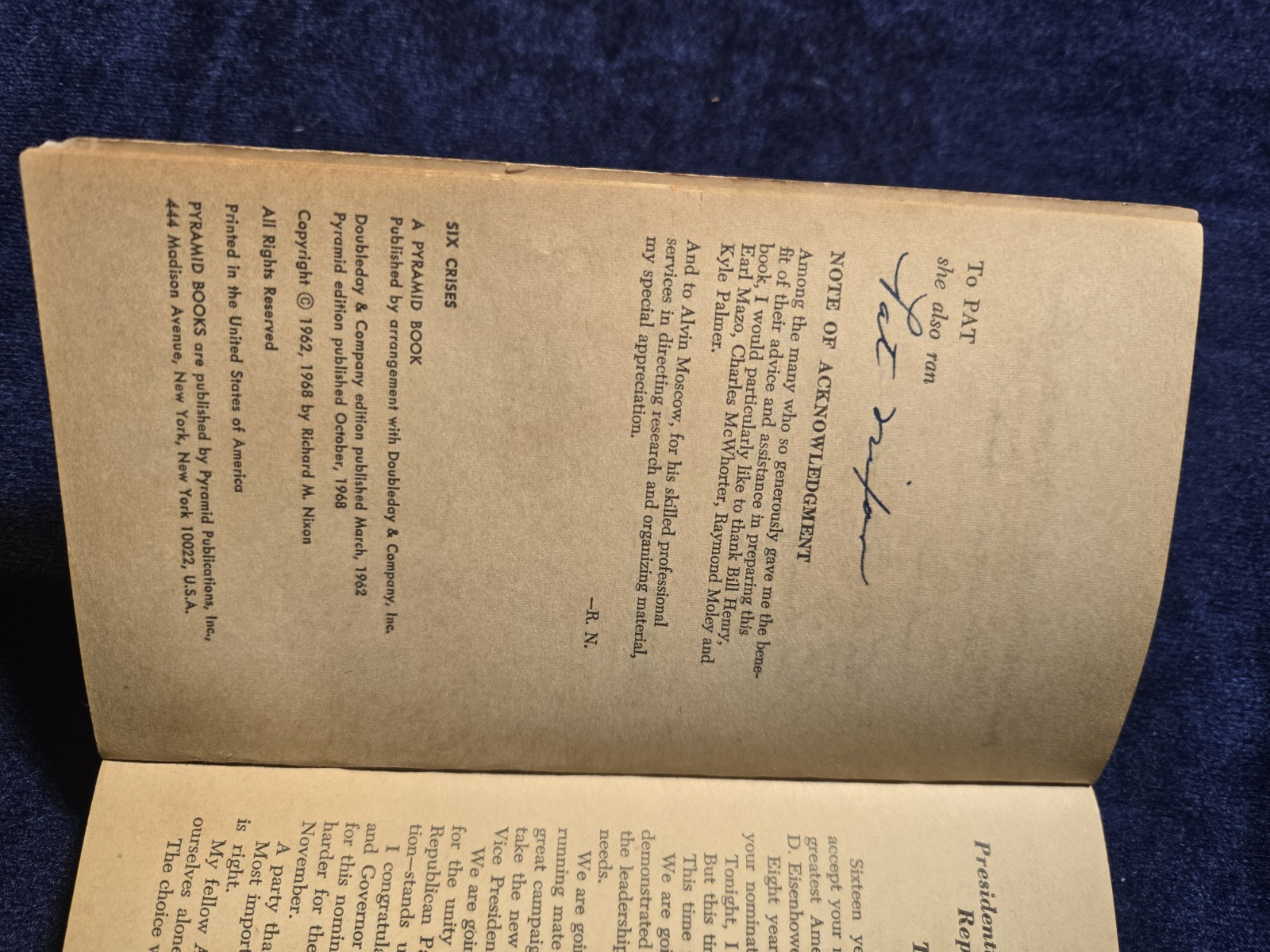 Six Crises - Autographed by Richard and Pat Nixon