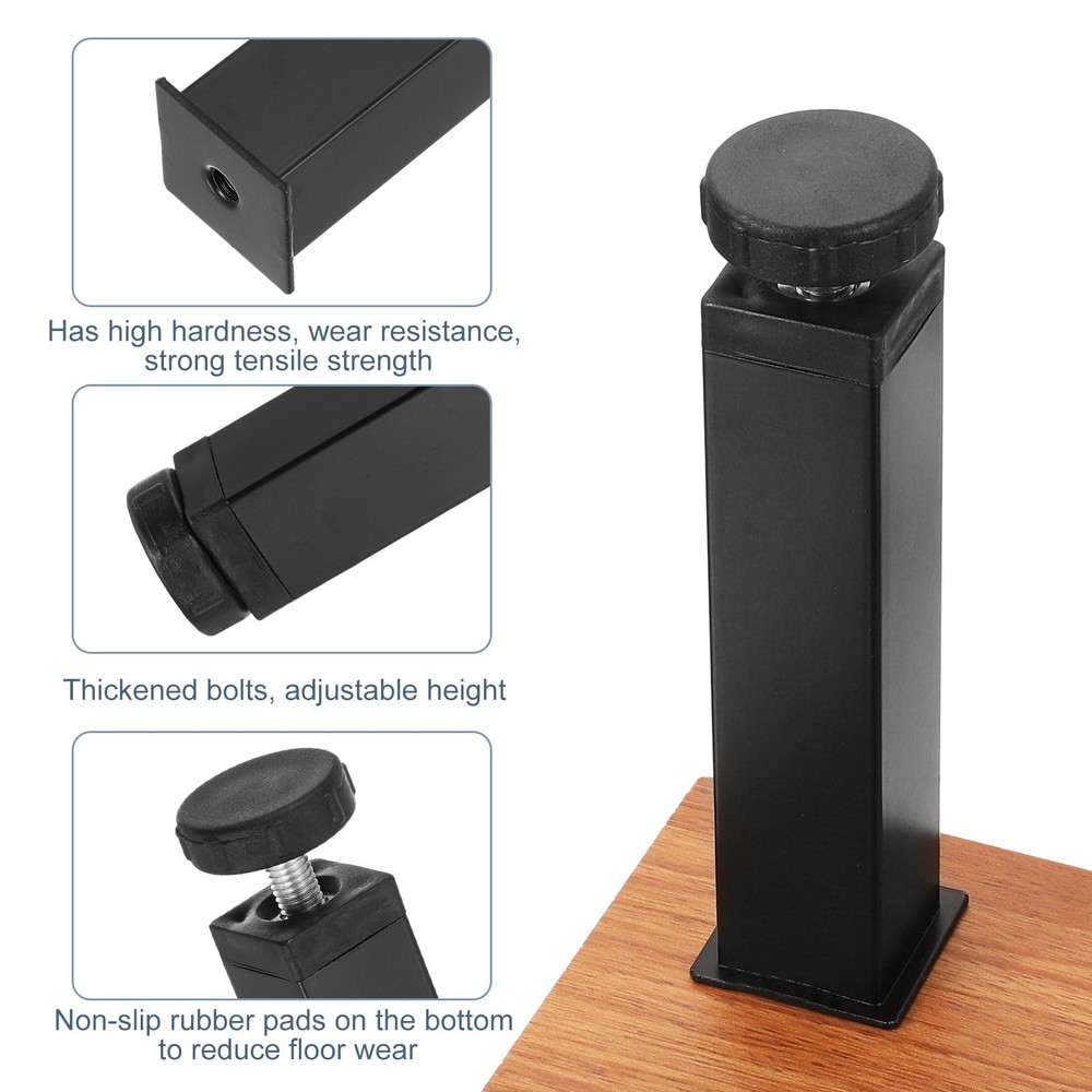 Adjustable Height Center Support Leg, 6" Bed Support Legs, Black