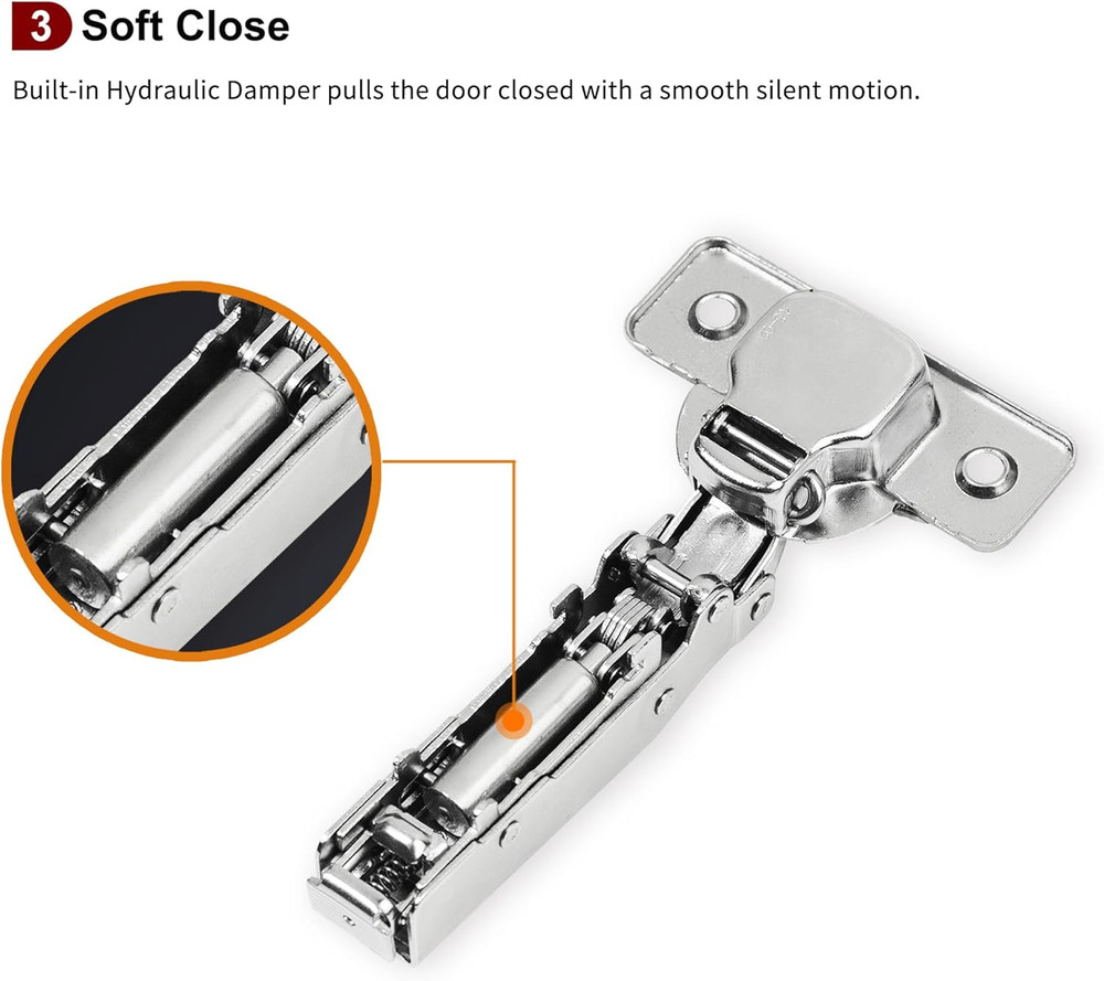 50 Pack Soft Close Concealed Hinges for Cabinets - 105° Adjustable Design