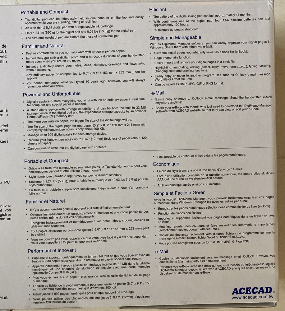 ACECAD DigiMemo 692 Digital Notepad Write On Paper e-Mail Factory Sealed