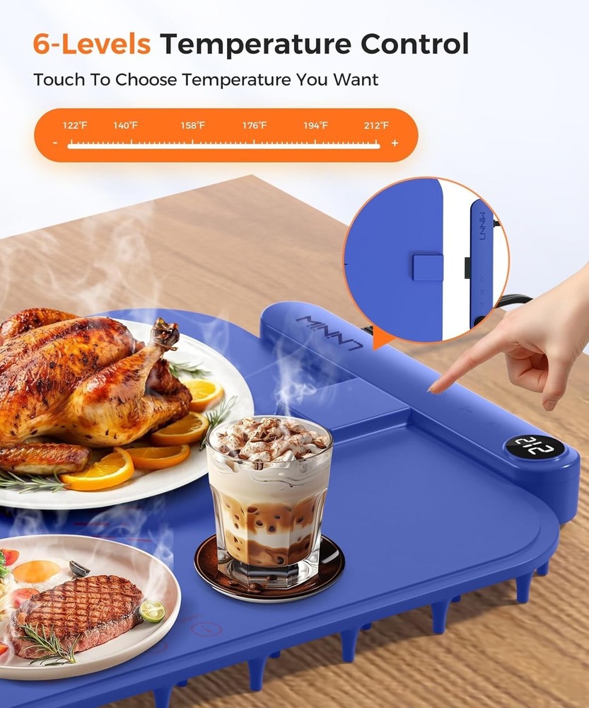 Versatile Food Warming Mat with Timer - Dishwasher-Friendly for Easy Cleanup