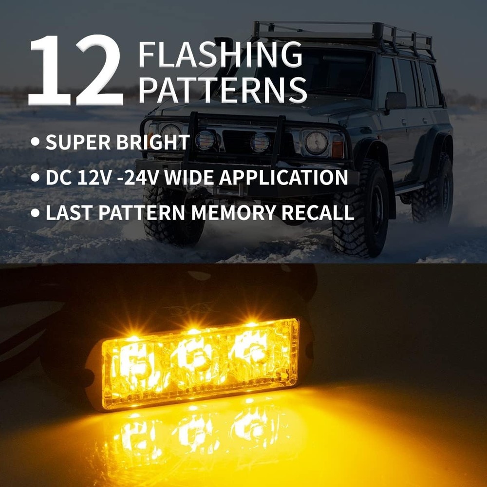 (2PCS 3-LED Strobe Lights Amber Waterproof Emergency Beacon Flash