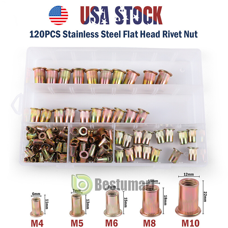 120pcs Rivet Nut Kit Rivnut Gun Nut Setter Thread Setting Nutsert Tool Metri+Box