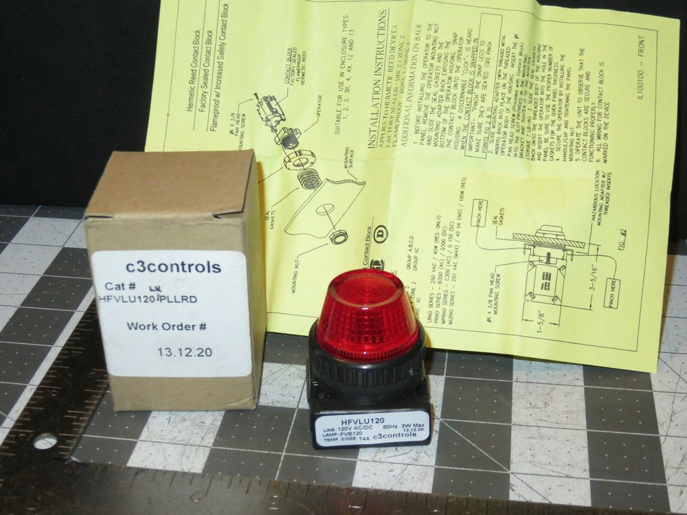 C3 Controls HFVLU120-PLLRD Pilot Light, 120 AC/DC 60 Hz, Red