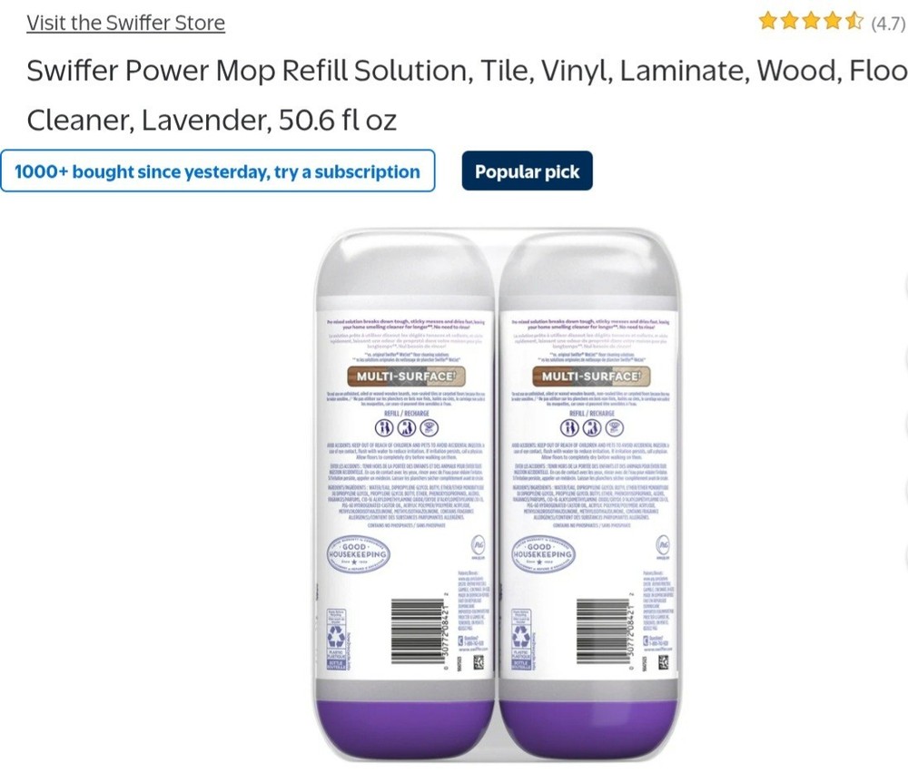 Swiffer Power Mop Refill Solution - Floor Cleaner, Lavender - 50.6 fl oz 2 Pack