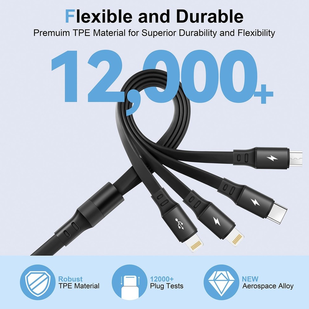 Multi Charging Cable 4A [2Pack 4Ft] Retractable USB Fast Charger Cord 4 Black