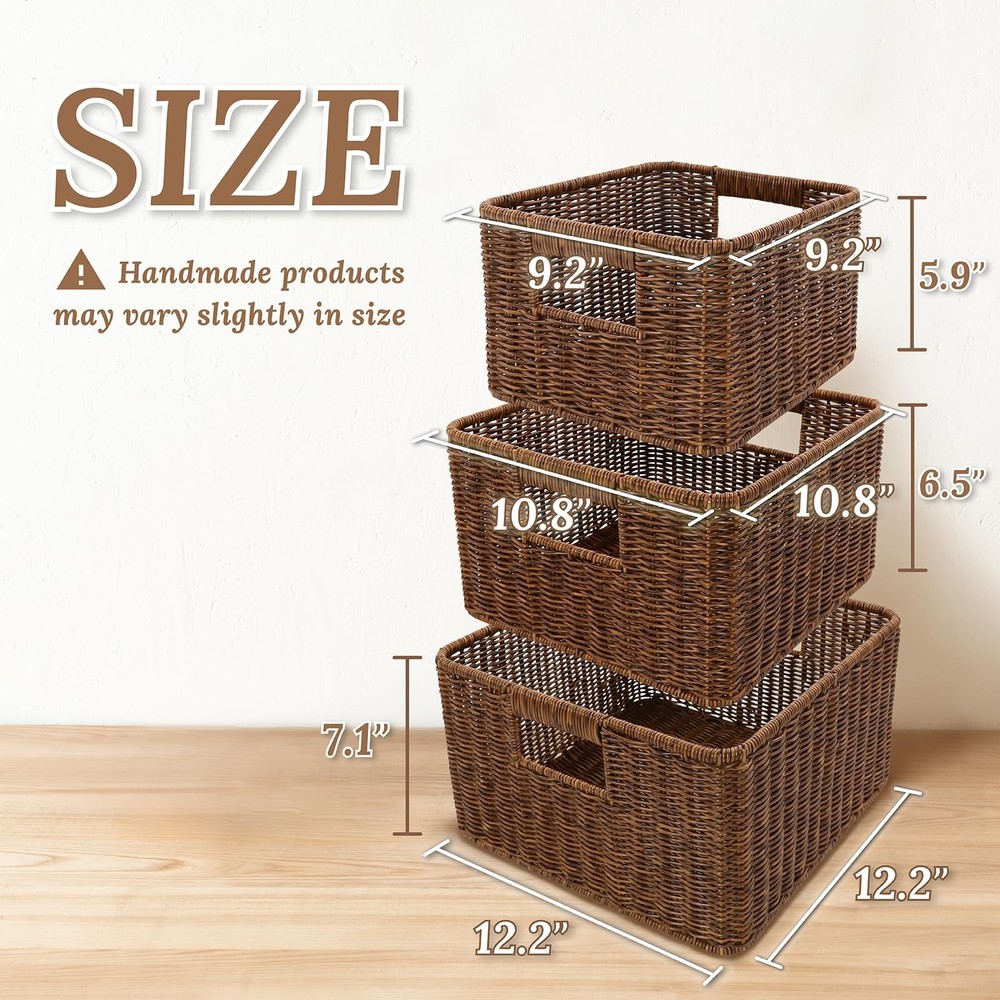 Baskets with Handles, Wicker Storage, Shelf Boxes for Organizing, Decorative ...