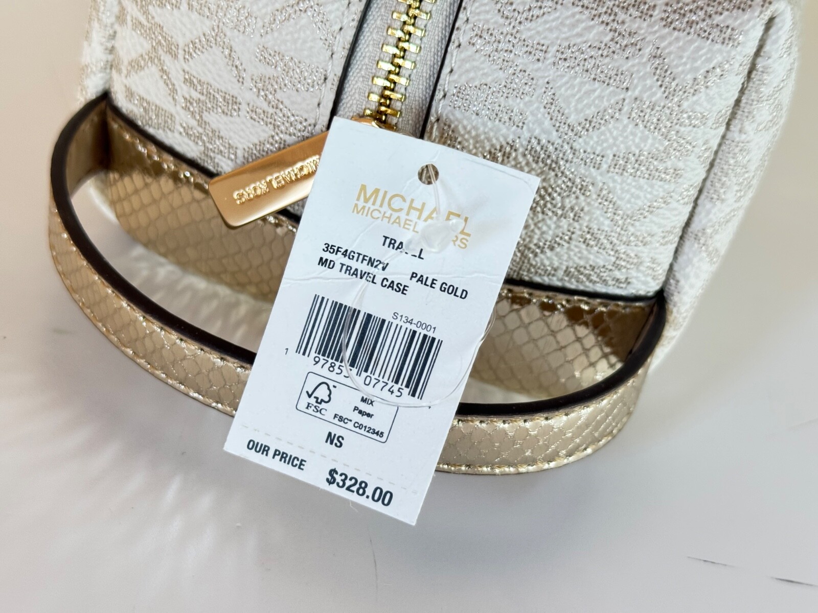 MICHAEL KORS JET SET TRAVEL MEDIUM TRAVEL COSMETIC CASE MK PALE GOLD MULTI