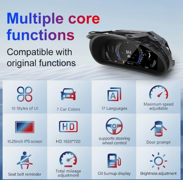 10.25" LCD Digital Cluster Linux Instrument Speedometer For BMW E46 1999-2004