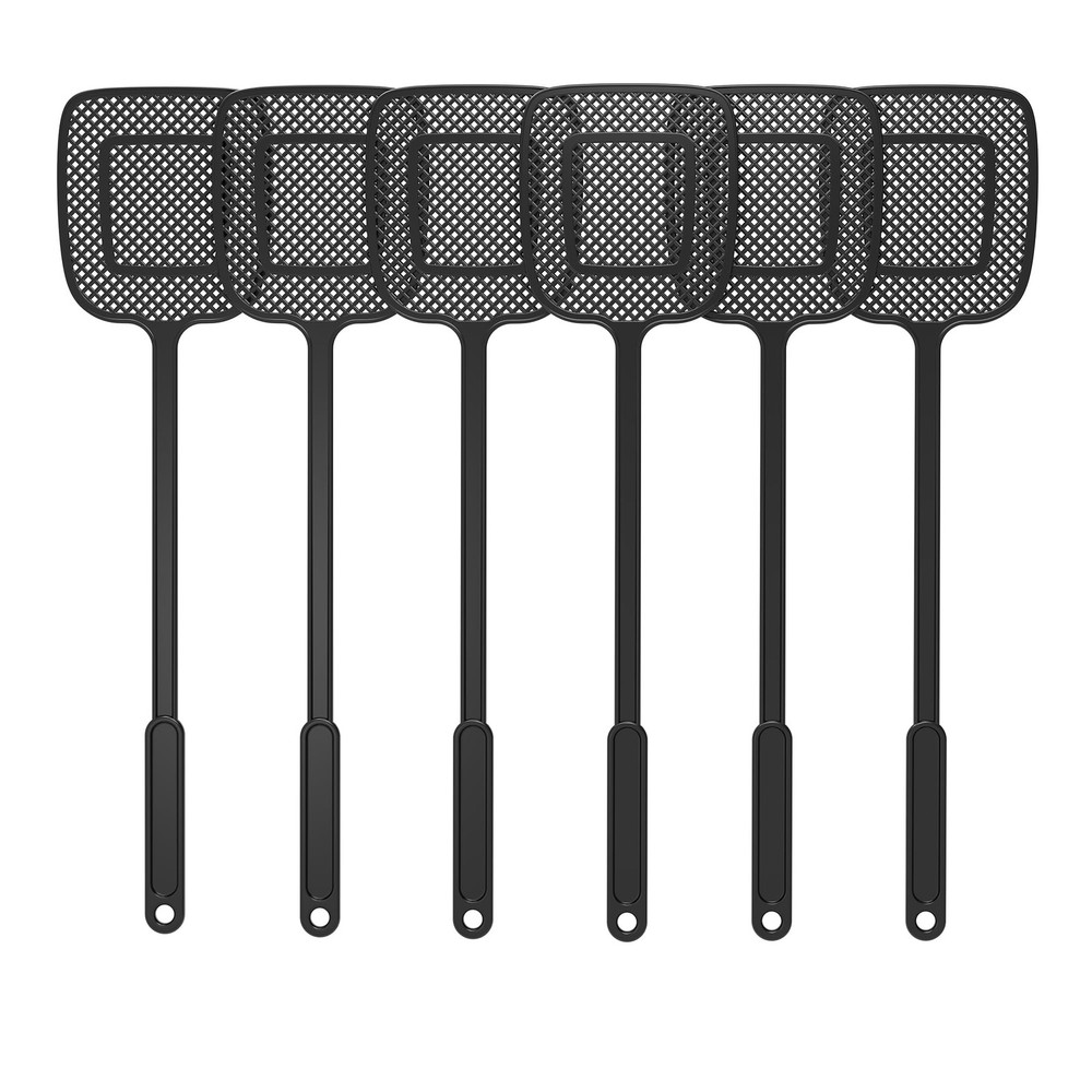 Heavy Duty Long Handle Fly Swatter, Black, 6 Pack