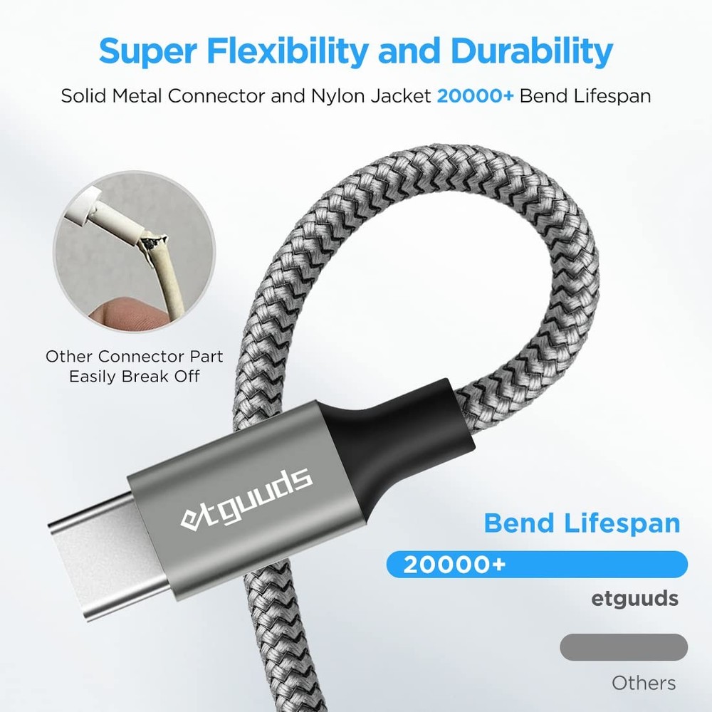 etguuds USB to C Cable 2ft, 2-Pack A Type C Charger Cord Gray