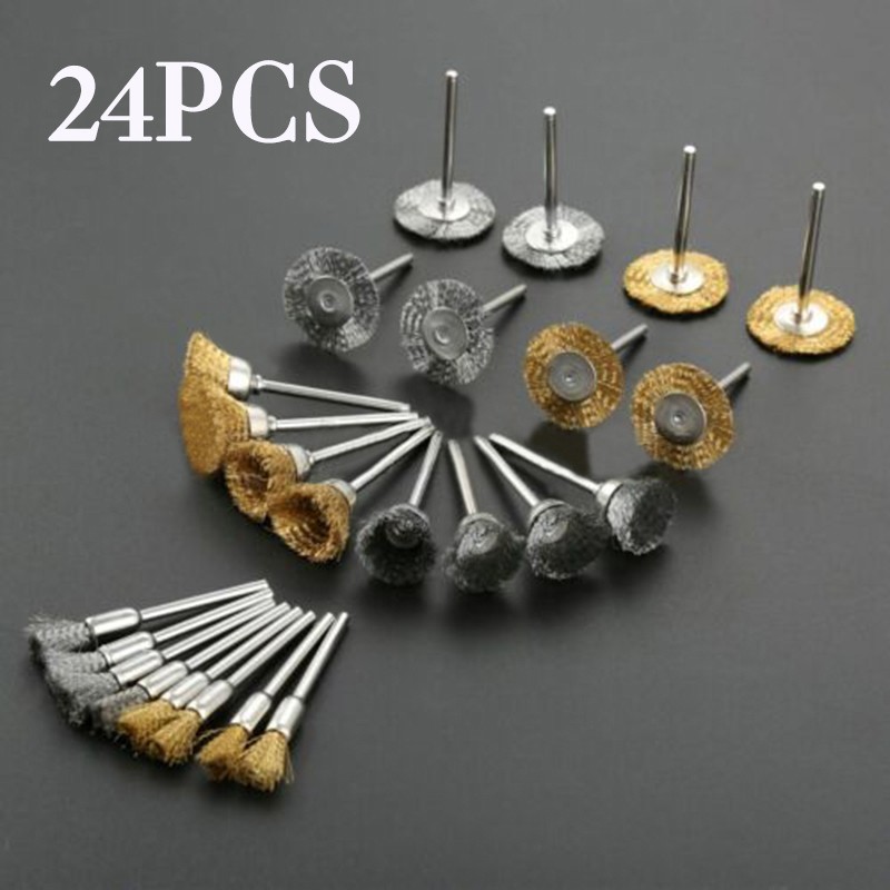 24pcs Soft Rotary Tool Brass Wire Brush Cleaning Polishing Dusting Set Element