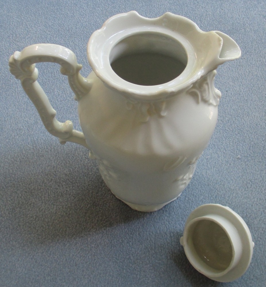 Beautiful White Porcelain Fancy Scroll Coffee Server