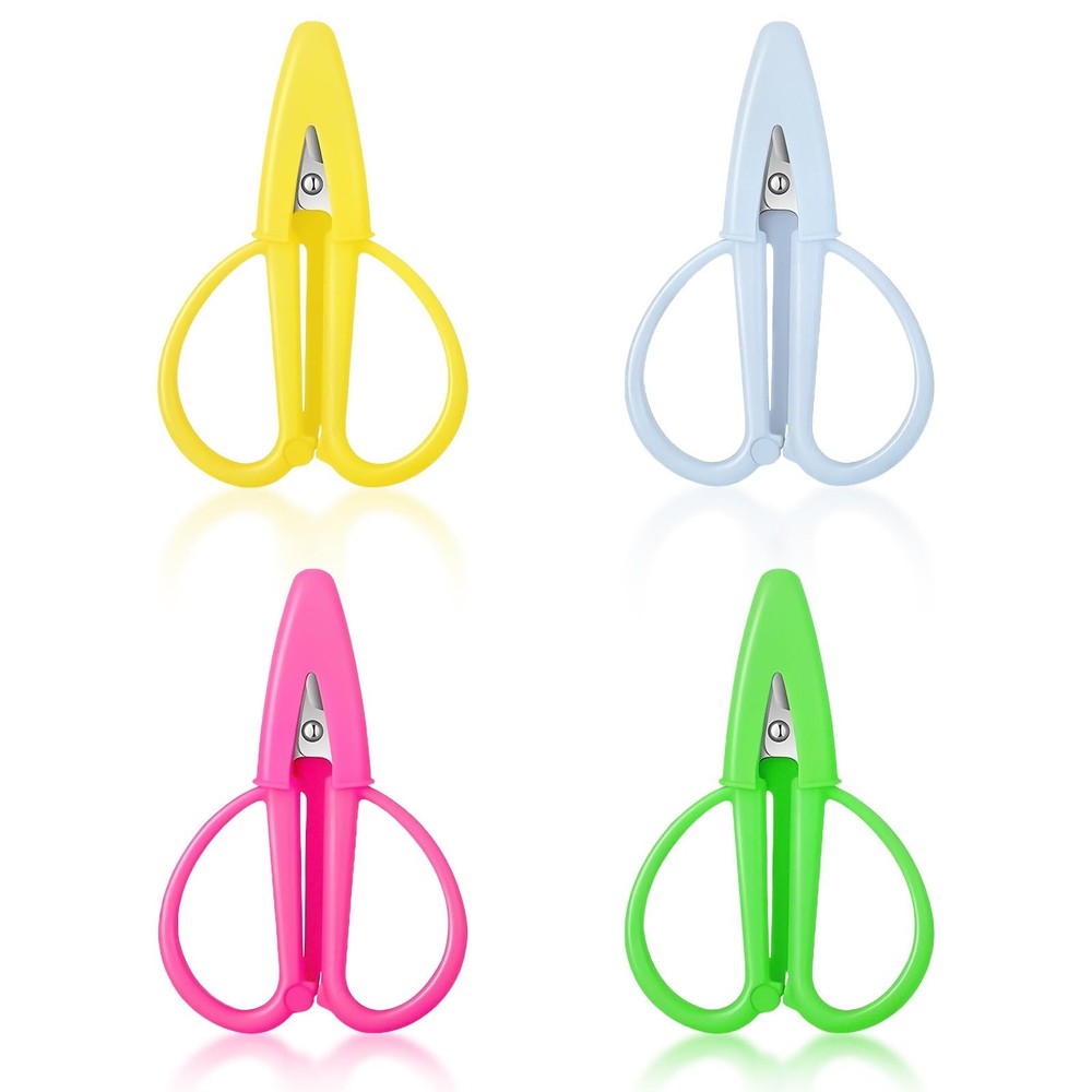 4 Pack Mini Scissors - Small Sharp 2.56" x 1.65", Yellow, Pink, Green