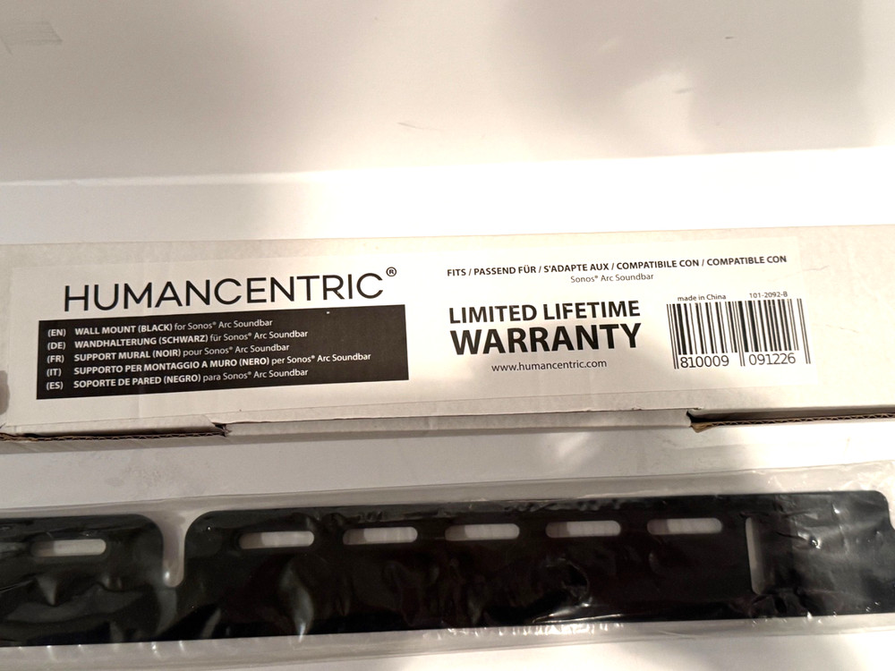 HumanCentric Wall Mount Compatible Sonos Arc Sound Bar 101-2092-B