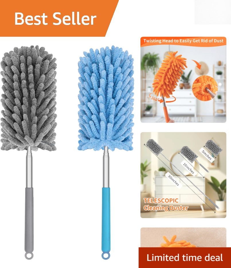360° Bendable Hand Duster with Telescoping Pole - 2 Pack for Easy Cleaning
