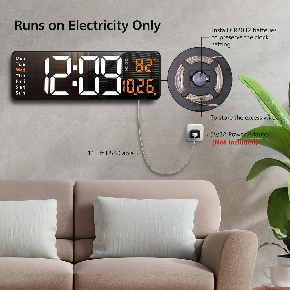 Zgrmbo 16" Large Digital Wall Clock with Remote, Large Display LED Wall Clock...