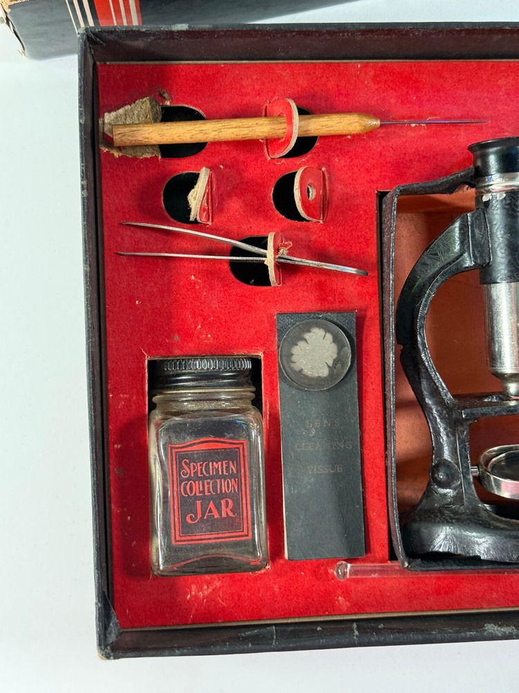 Antique 1920s 30s Microset Toy Microscope set w/ box science