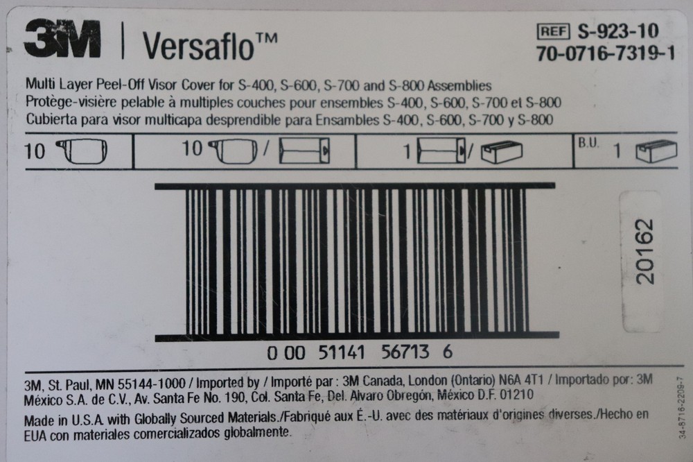 3m versaflo S-923-10 multi layer peel- off visor cover