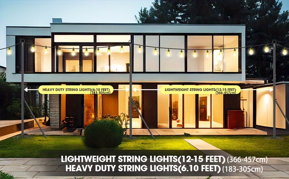 2 Pack Outdoor String Light Poles for Deck Garden Backyard Fence/Railing Mount