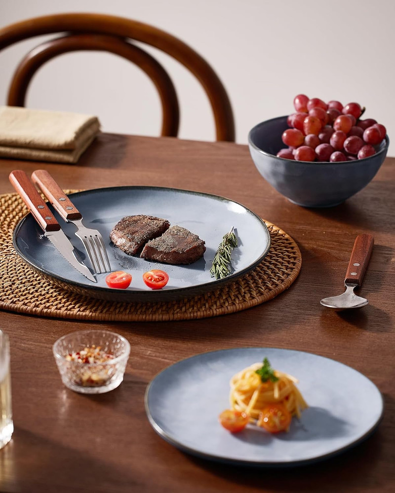Dinnerware Sets for 4, Ocean round 12-Piece Kitchen Plates and Bowls Sets, React
