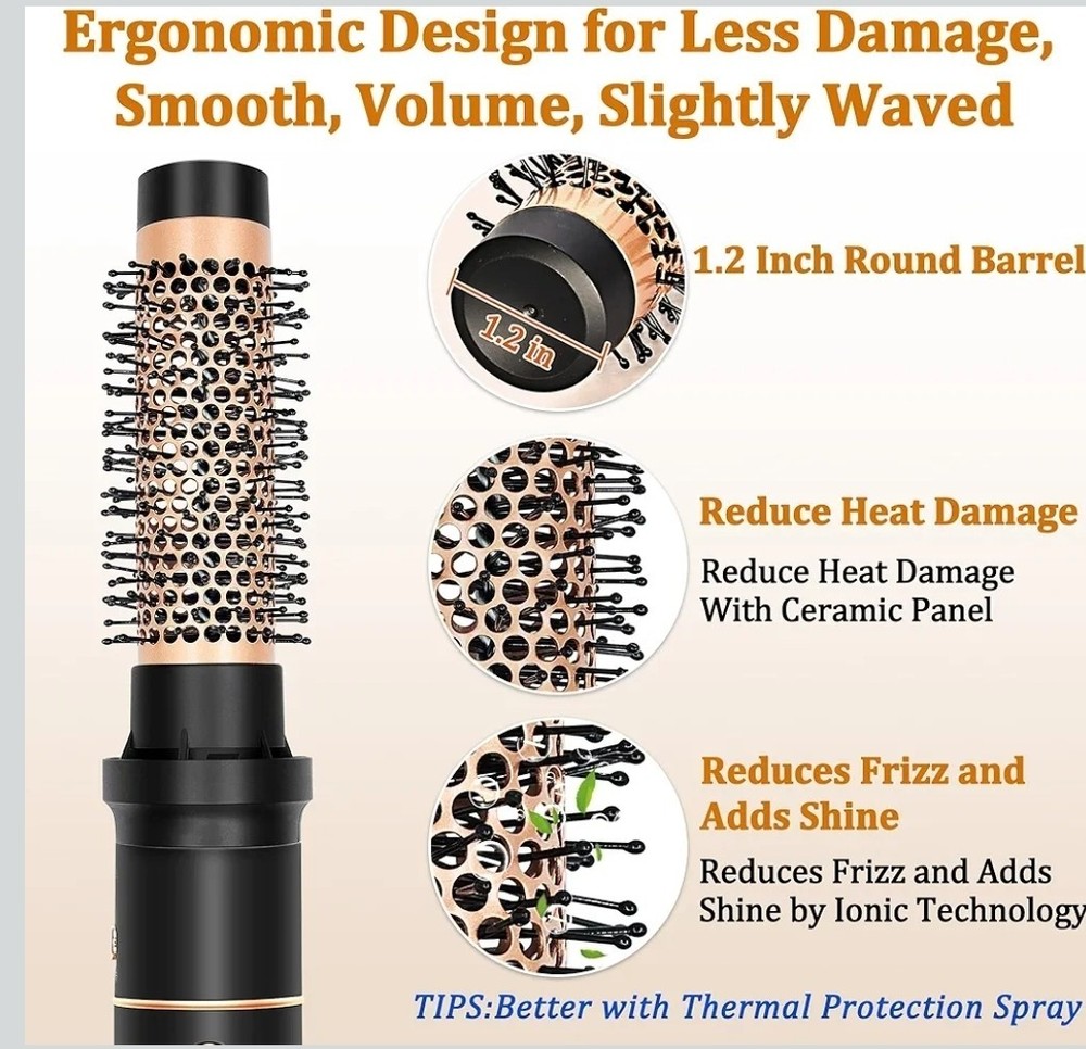 1.2" Brush Dryer, Ceramic Barrel, Ionic Technology, 3 Speeds, Black Gold