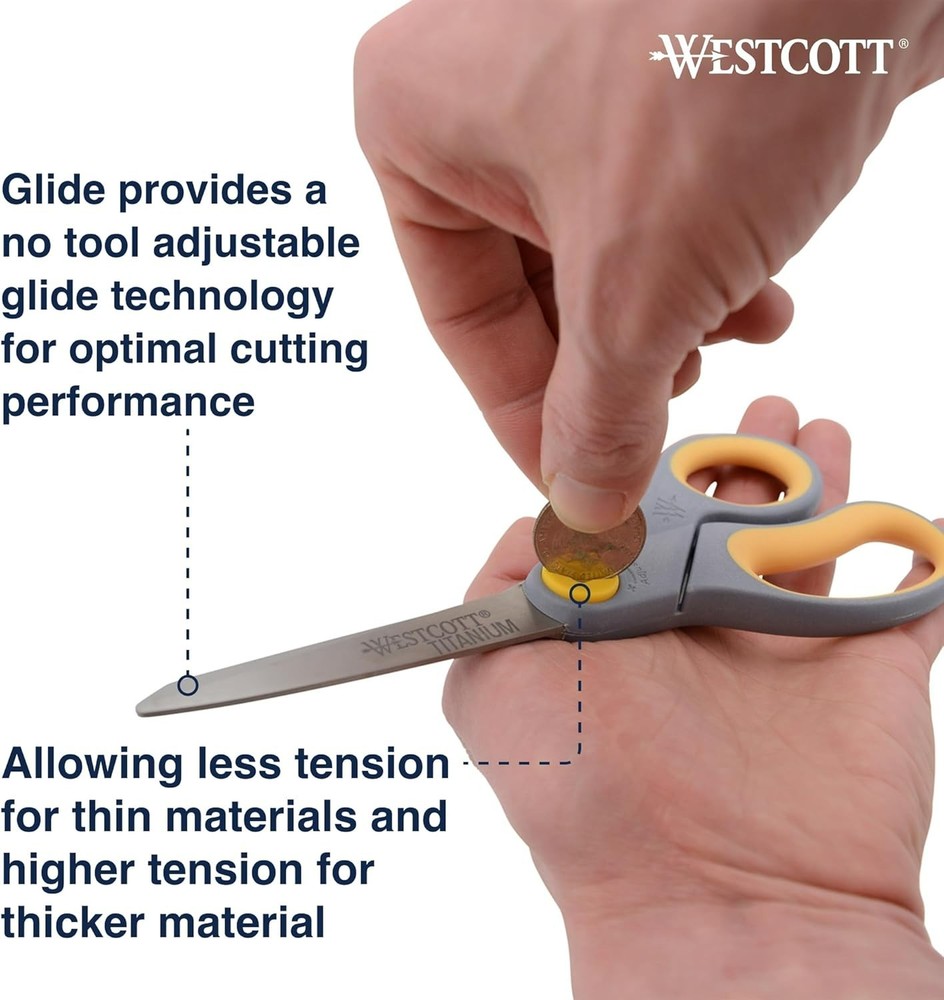 8-Inch Titanium-Bonded Scissors with Adjustable Glide Feature for Office and ...