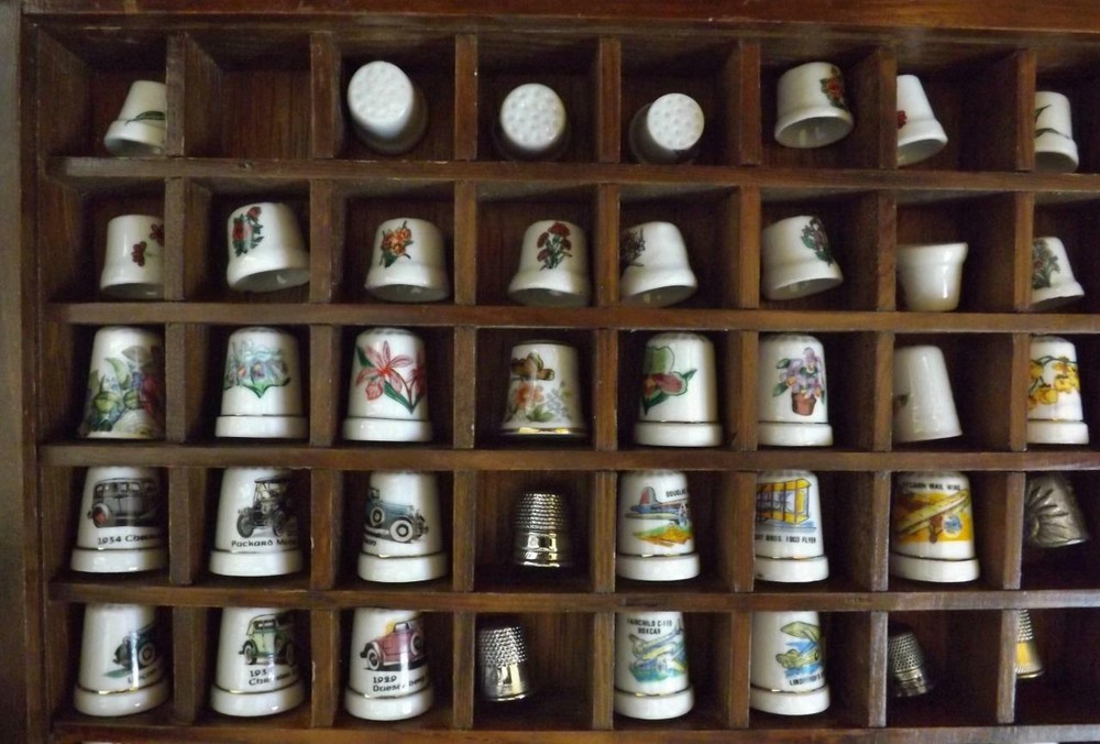 96 Sewing Thimbles Shadow Box Display Porcelain Bone China Thimbles