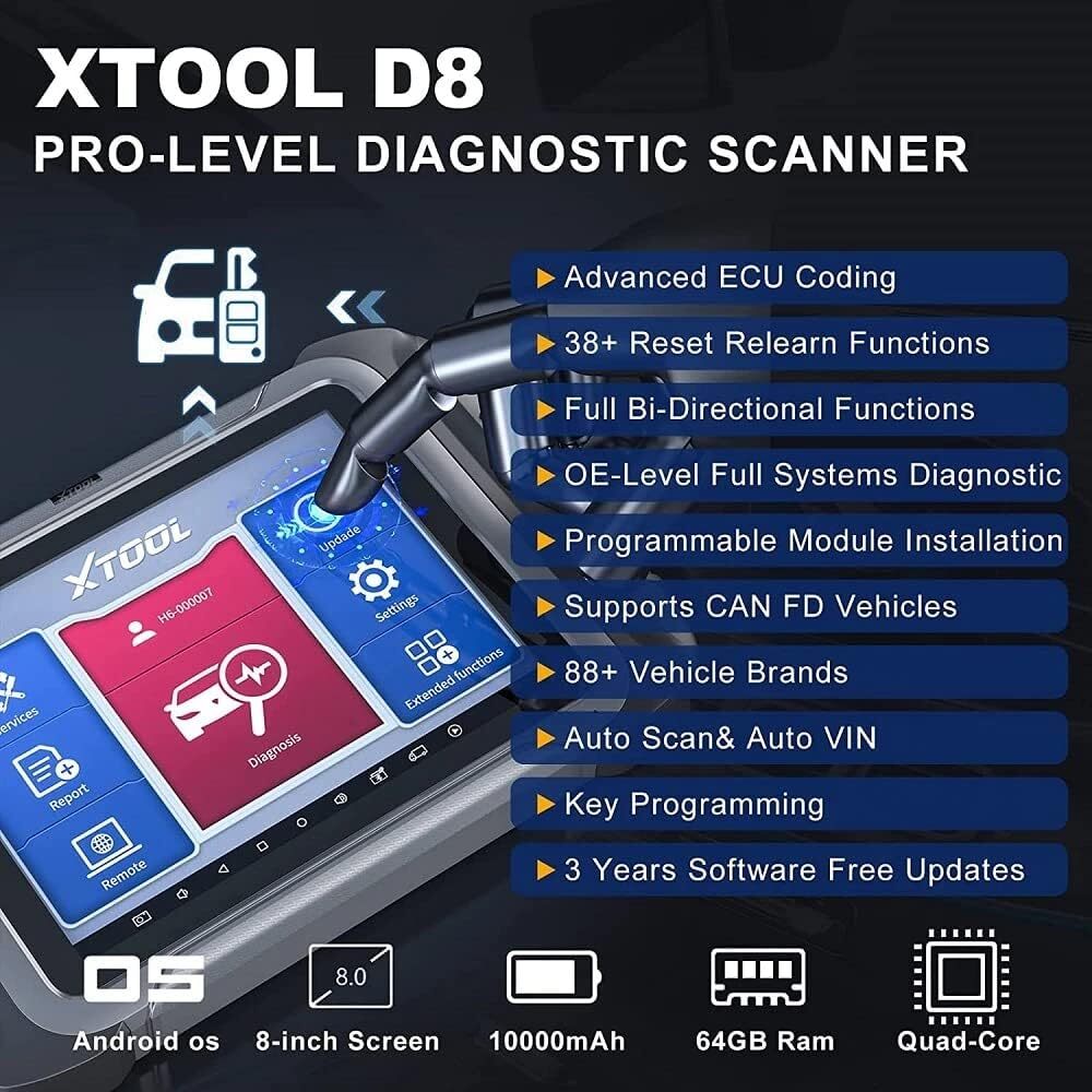 XTOOL D8 OBD2 Bi-Directional Scanner Auto Diagnostic CAN FD Key Programming Tool